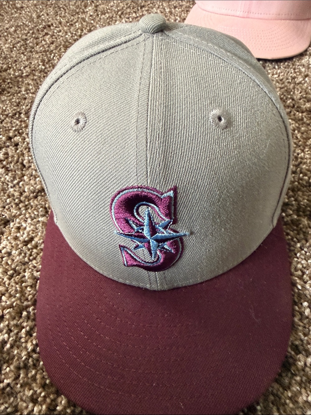 Gray and Maroon Baseball Cap with Embroidered 'S' Logo